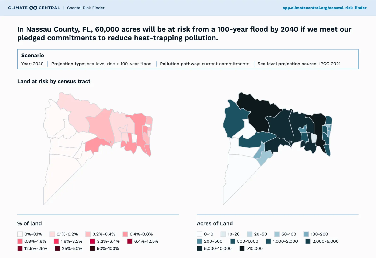 Flood risk analysis for land in Nassau County, which features a prominent Gullah/Geechee burial ground, Crandall Cemetery. (Coastal Risk Finder)